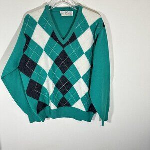 Vintage Braemar Argyle 100% Pure Lambswool V-Neck Sweater Men’s 44 Green